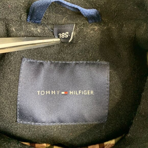 Tommy Hilfiger Mens Double Breasted Pea Coat 38S Medium Black Wool Jacket - Picture 5 of 10